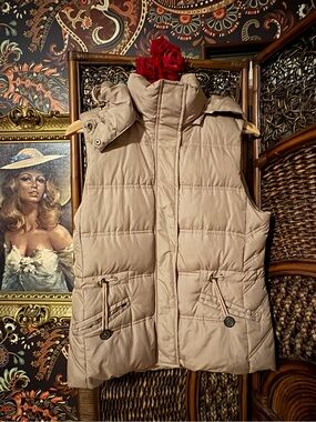 ESPIRT Hooded Puffer Vest Size L Taupe Beige Utility Y2K Drawstring